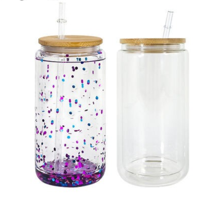 Clear Libbey Glass can with bamboo lid